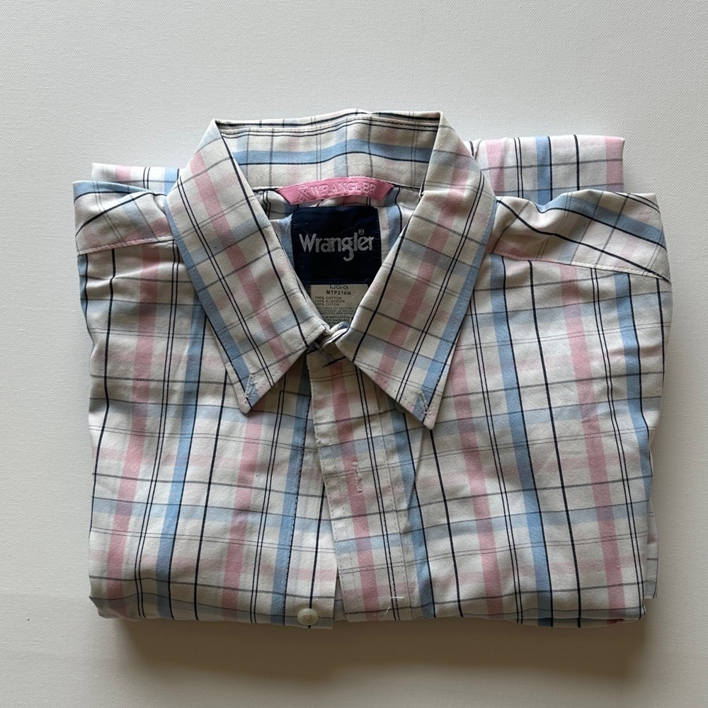 Wrangler Pink Ribbon Plaid Shirt Western Cowboy Button Down Size L - Picture 1 of 7
